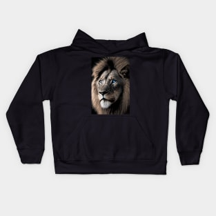 Lion with blue eyes Kids Hoodie